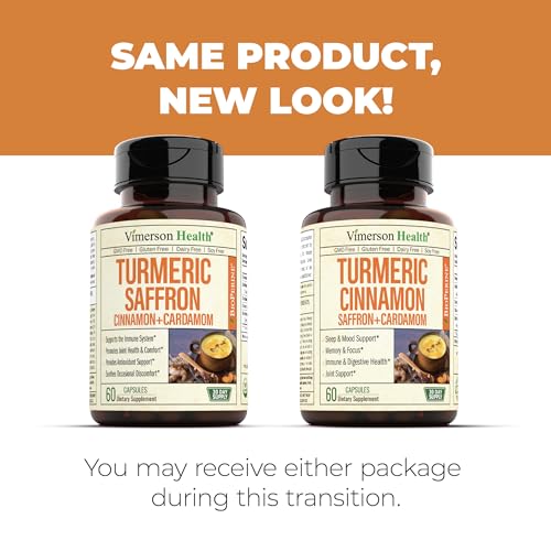 Turmeric Saffron Supplements with Cinnamon powder & Cardamom - Antioxidant Joint Support Supplement Contains Turmeric Curcumin with Black Pepper for Mood, Memory, Eye Health & Well-Being - 60 Capsules