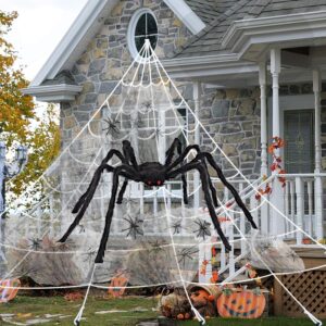 aiseno halloween decorations 200" spider web and 78" giant spider virtual realistic hairy spider for indoor outdoor decor