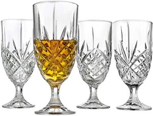 crystal glass water goblets, 16 ounce elegant crystal glasses for water, juice, beer, wine, and cocktails, iced beverage glassware – set of 4