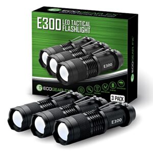ecogear fx small pocket led tactical flashlights e300 - edc everyday carry led flashlight with 3 light modes, adjustable zoom and attached belt clip - great flashlight gifts for men (3 pack)