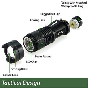 EcoGear FX Small Pocket LED Tactical Flashlights E300 - EDC Everyday Carry LED Flashlight with 3 Light Modes, Adjustable Zoom and Attached Belt Clip - Great Flashlight Gifts for Men (3 Pack)