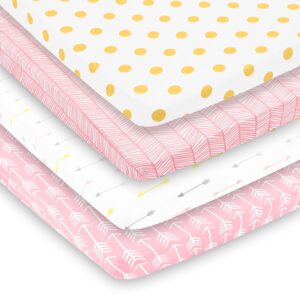 pack n play sheets – premium pack and play sheets 4 pack – 100% super soft jersey knit cotton playard mattress sheets – portable playpen fitted play yard mini crib sheet for girl (24 x 38 x 5)