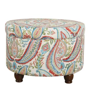 homepop home decor | upholstered round storage ottoman | ottoman with storage for living room & bedroom, bold paisley large