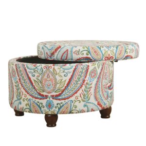 Homepop Home Decor | Upholstered Round Storage Ottoman | Ottoman with Storage for Living Room & Bedroom, Bold Paisley Large