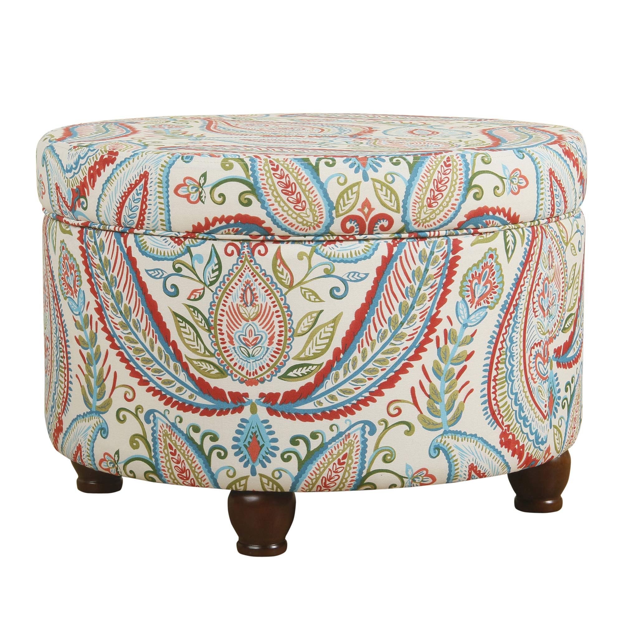 Homepop Home Decor | Upholstered Round Storage Ottoman | Ottoman with Storage for Living Room & Bedroom, Bold Paisley Large