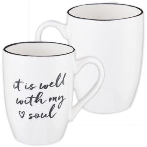 christian art gifts ceramic coffee and tea mug 12 oz inspirational bible verse mug for men and women: well with my soul - lead-free, microwave and dishwasher safe novelty white drinkware