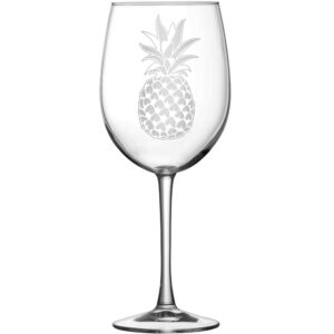 integrity bottles tropical pineapple design stemmed wine glass, handmade, handblown, hand etched gifts, sand carved, 16oz