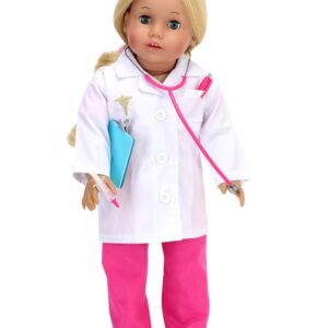 Sophia's Doll Doctor Outfit and Medical Accessories 10 Piece Set with Lab Coat, Scrubs X-Rays and More for 18" Dolls, Hot Pink