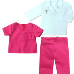 Sophia's Doll Doctor Outfit and Medical Accessories 10 Piece Set with Lab Coat, Scrubs X-Rays and More for 18" Dolls, Hot Pink