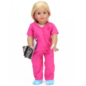 Sophia's Doll Doctor Outfit and Medical Accessories 10 Piece Set with Lab Coat, Scrubs X-Rays and More for 18" Dolls, Hot Pink