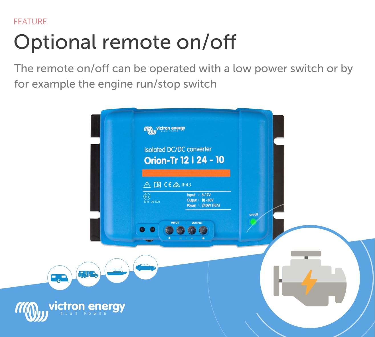 Victron Energy Orion-Tr IP43 12/24-Volt 10 amp 240-Watt Isolated DC-DC Converter