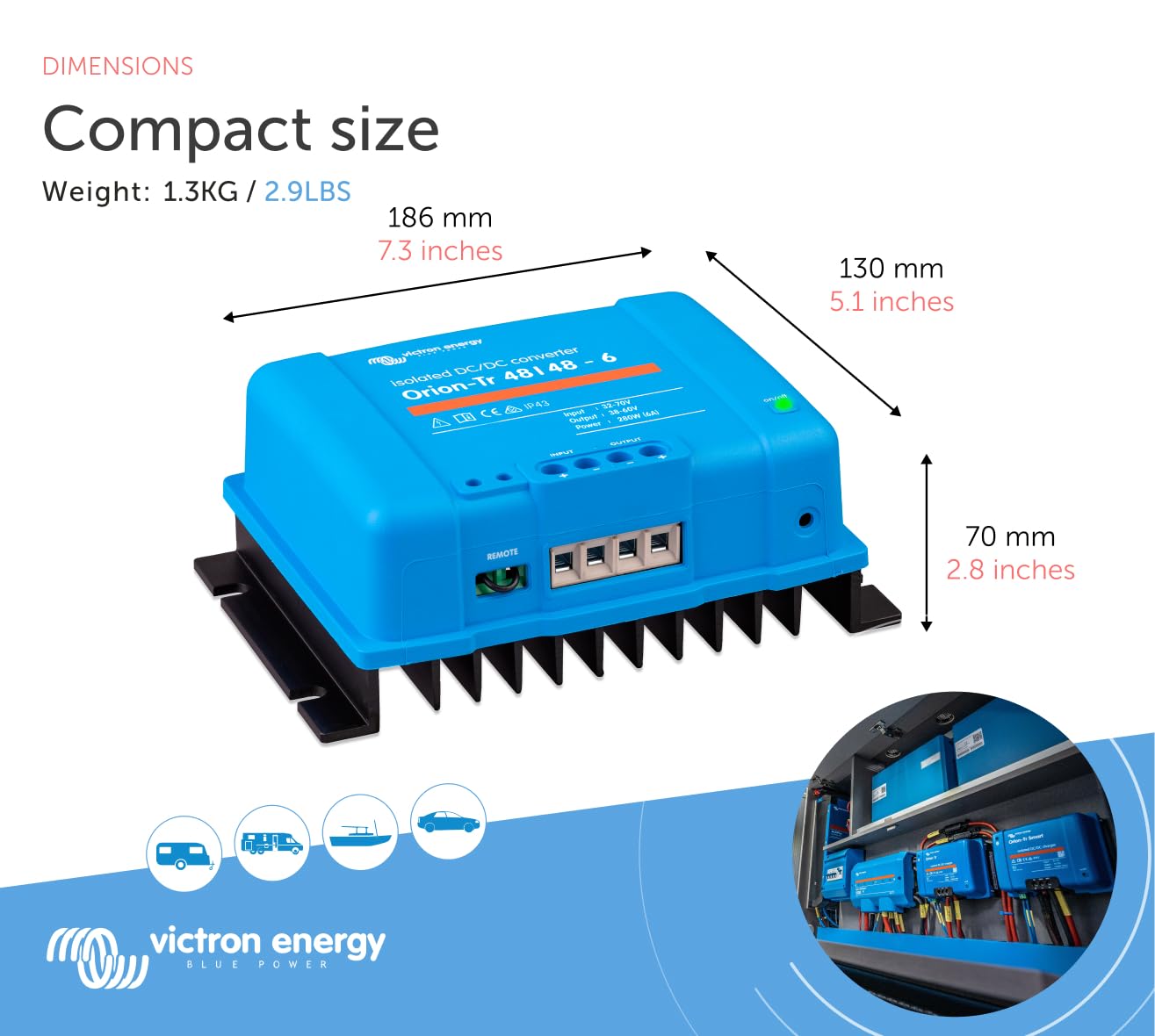 Victron Energy Orion-Tr IP43 48/48-Volt 6 amp 280-Watt Isolated DC-DC Converter