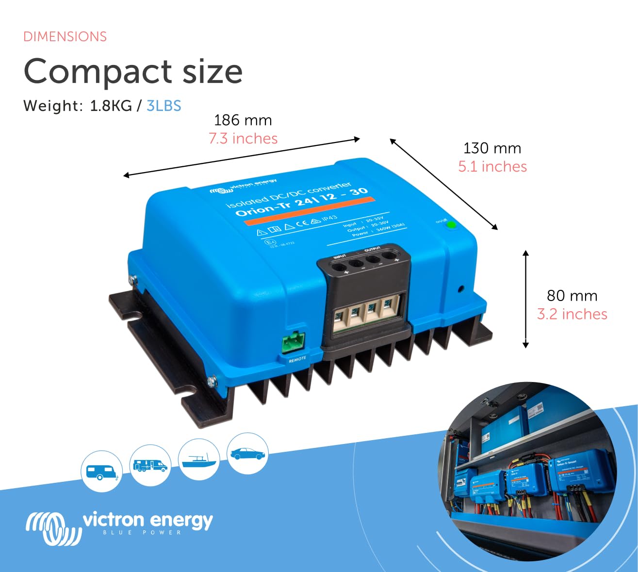 Victron Energy Orion-Tr IP43 24/12-Volt 30 amp 360-Watt Isolated DC-DC Converter