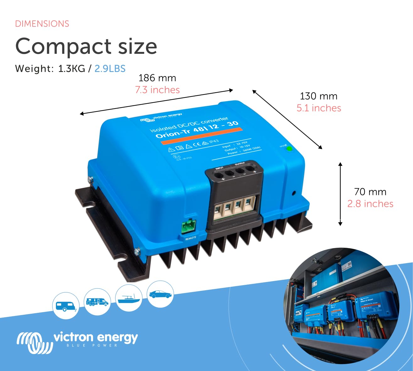 Victron Energy Orion-Tr IP43 48/12-Volt 30 amp 360-Watt Isolated DC-DC Converter