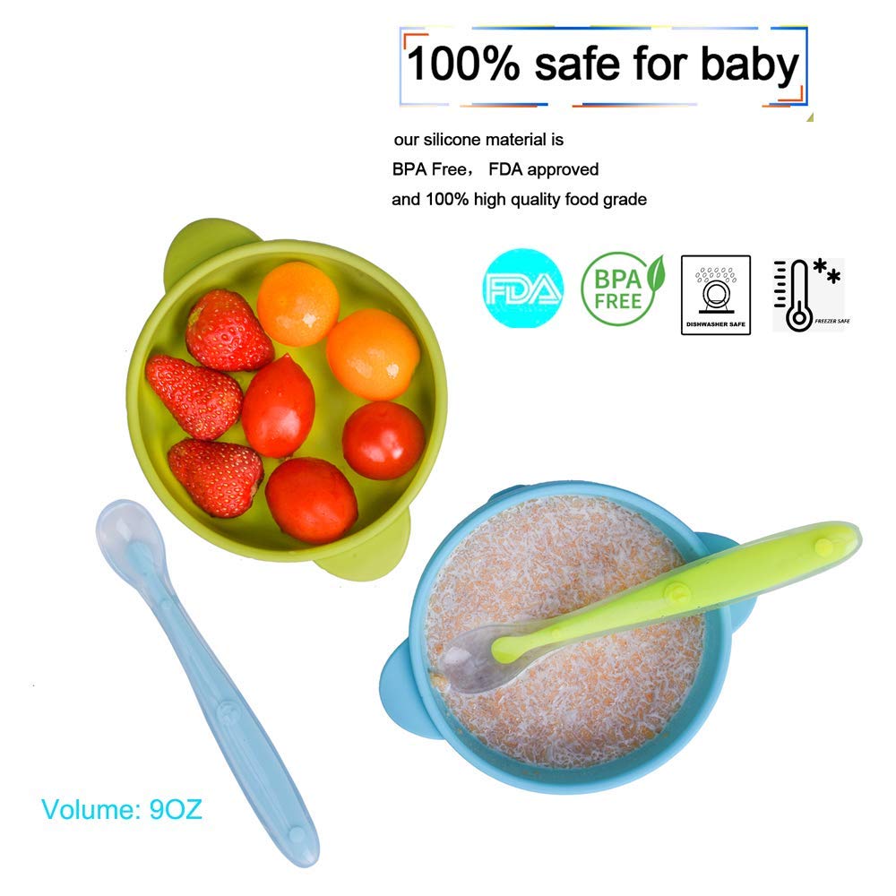 2 Pack Silicone Baby Bowls with Super Suction, Silicone Stay up Food Bowl for Kids and Toddlers with Improved Super Suction Base