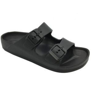 funkymonkey men's comfort slides double buckle adjustable eva flat sandals (12 m us, black/spk)