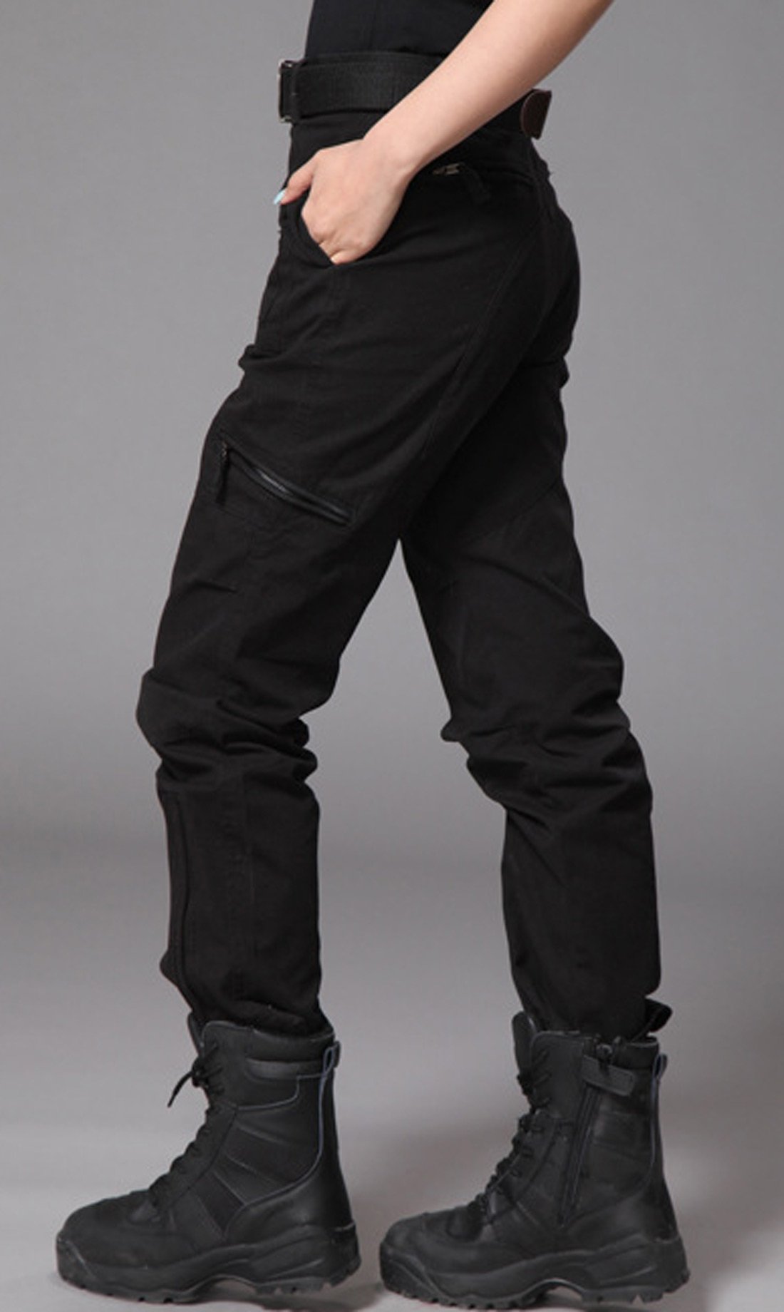 chouyatou Women's Military Straight Fit Stylish Combat Cargo Slacks Pants (Medium, Black)