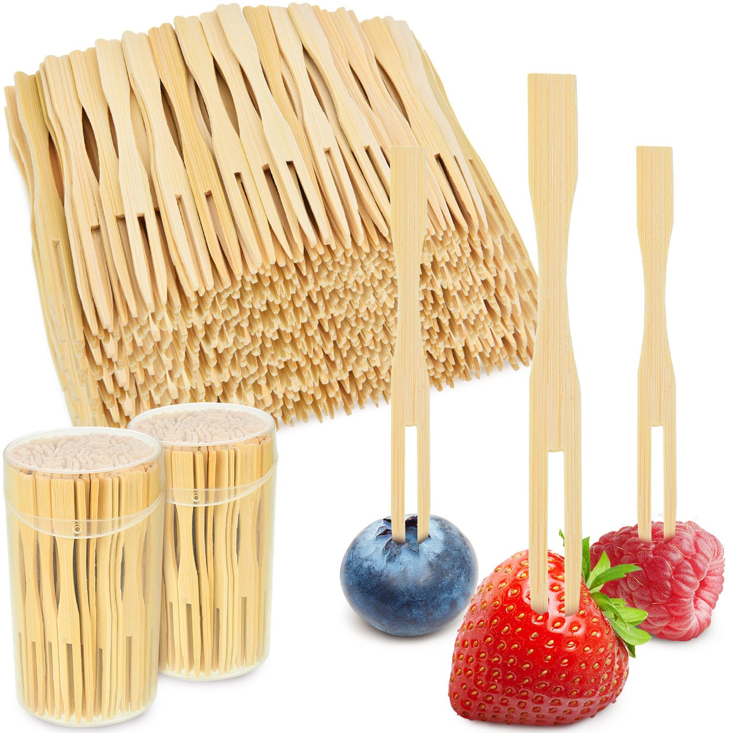 Jovitec 220 Pcs Mini Bamboo Forks 3.5 Inch Cocktail Forks Disposable Appetizer Forks Wooden Forks Fruit Appetizer Forks for Party Charcuterie Food Accessories