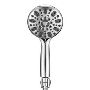 Handheld Shower Head, 6 Spray Setting High Pressure Shower Head with Brass Swivel Ball Bracket and Extra Long Stainless Steel Hose, Chrome, 5"