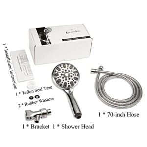 Handheld Shower Head, 6 Spray Setting High Pressure Shower Head with Brass Swivel Ball Bracket and Extra Long Stainless Steel Hose, Chrome, 5"