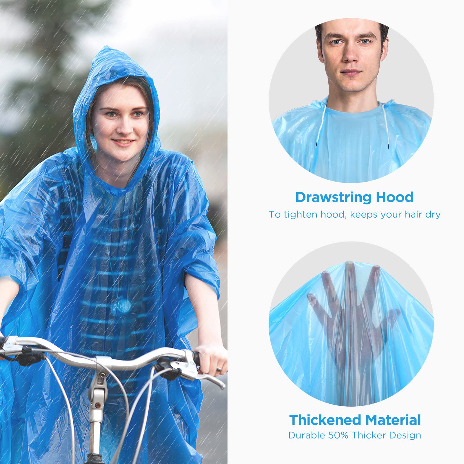 GINMIC Disposable Emergency Rain Ponchos for Kids and Adults, Family Pack with 12pack, 4color