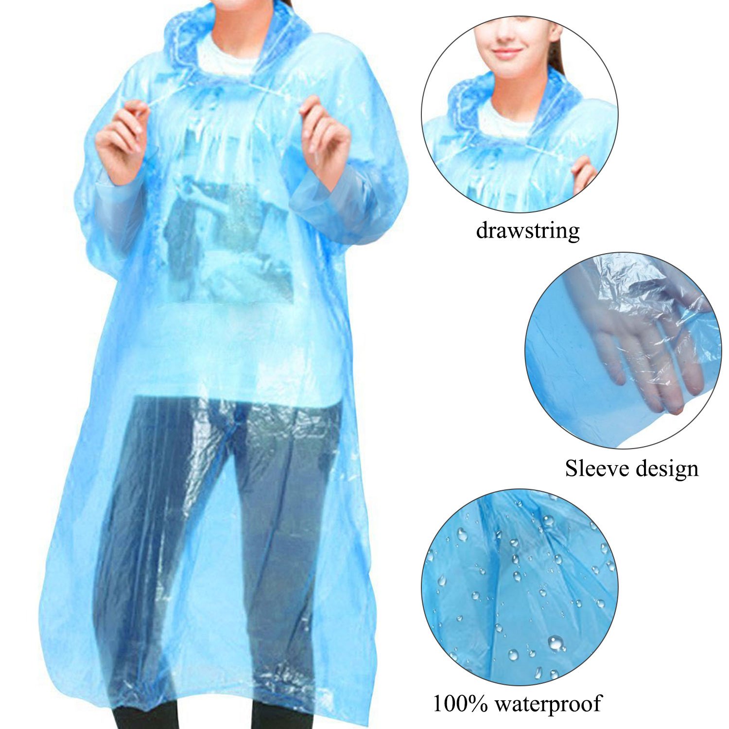 GINMIC Disposable Emergency Rain Ponchos for Kids and Adults, Family Pack with 12pack, 4color