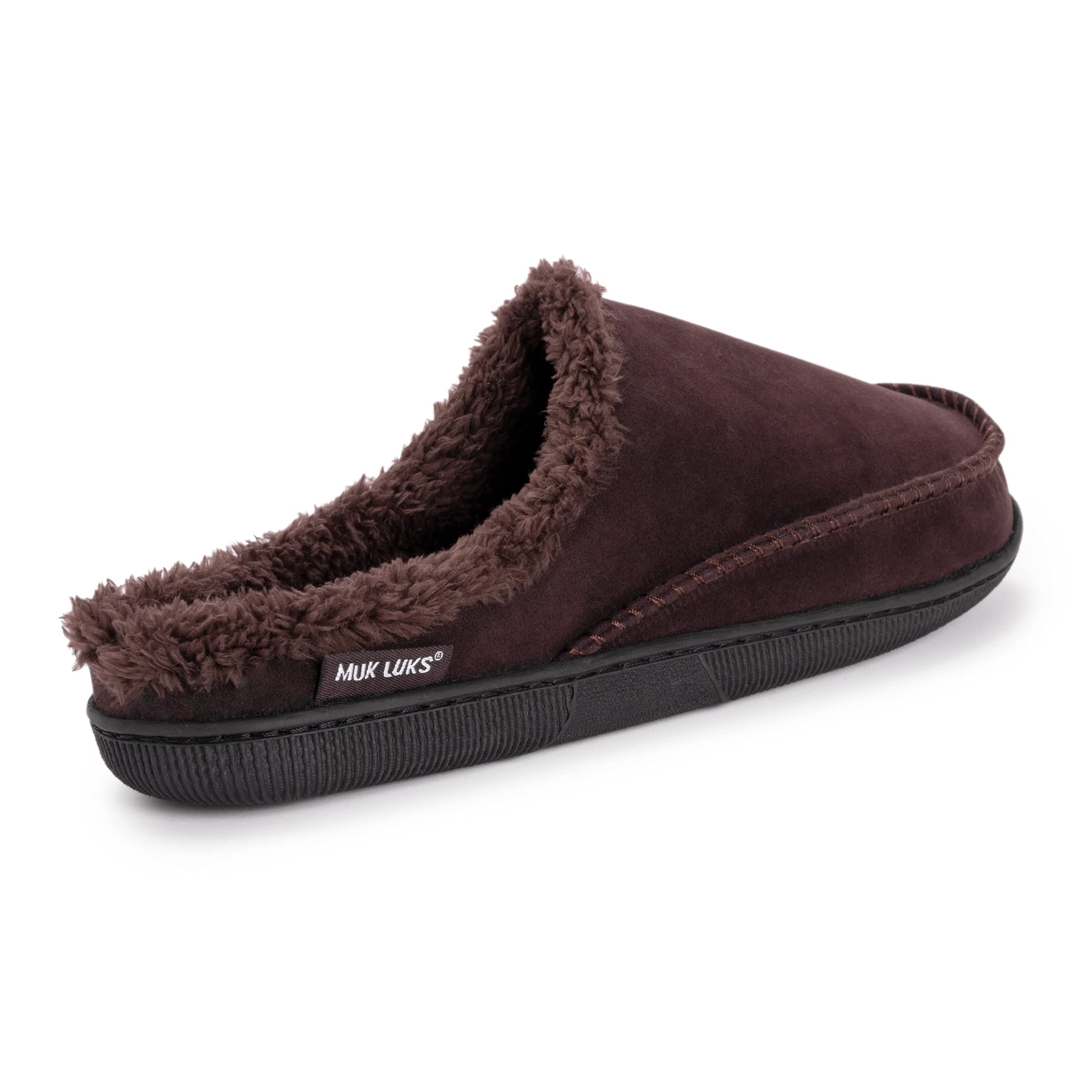 MUK LUKS mens Men's Faux Suede Clogs Slipper, Brown, MEDIUM 10-11 M US