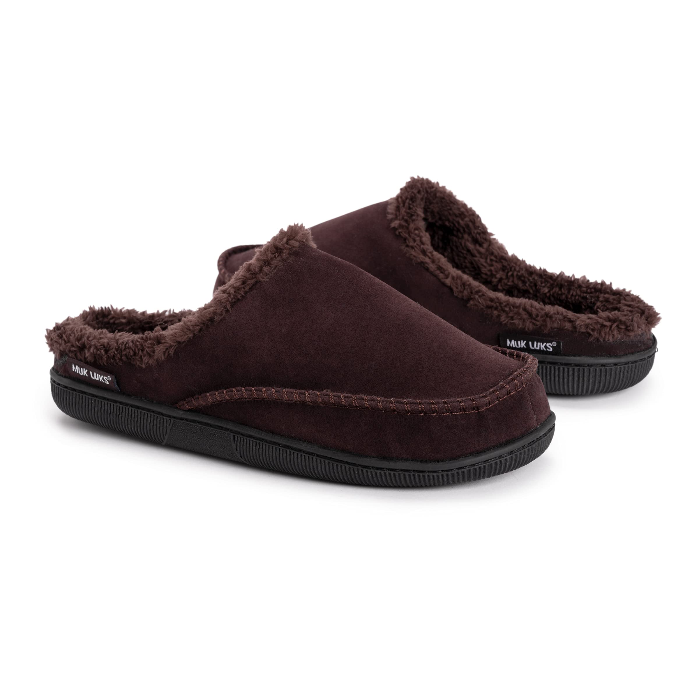 MUK LUKS mens Men's Faux Suede Clogs Slipper, Brown, MEDIUM 10-11 M US