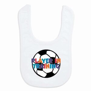 ChalkTalkSPORTS Soccer Baby & Infant Bib | Soccer Player In Training | Soft Microfiber Bib