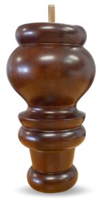 elegent upholstery 7" turned round walnut tapered furniture wood legs 5/16" bolt - set of 4