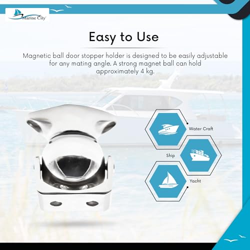 MARINE CITY 316 Stainless Steel Gloss Finish Strong Magnetic Modern Ball Door Window Stopper Soft Catch Holder Set for Boats Marine Bedroom Door Family Hardware (1 Pc)