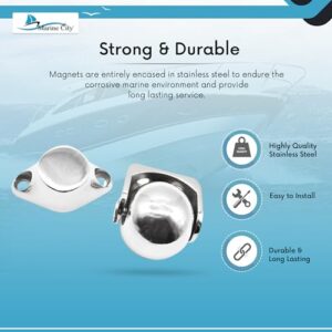 MARINE CITY 316 Stainless Steel Gloss Finish Strong Magnetic Modern Ball Door Window Stopper Soft Catch Holder Set for Boats Marine Bedroom Door Family Hardware (1 Pc)