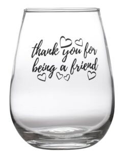artisan owl thank you for being a friend - cute funny stemless wine glass - large 17oz stemless wine glass