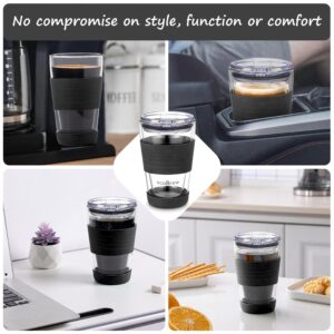 ecoBrew 12oz Double Wall Glass Tumbler with Lid, Dishwasher Safe & Microwavable Coffee Glass Travel Mug, Clear Reusable Coffee Cup To Go for Hot & Cold Drinks