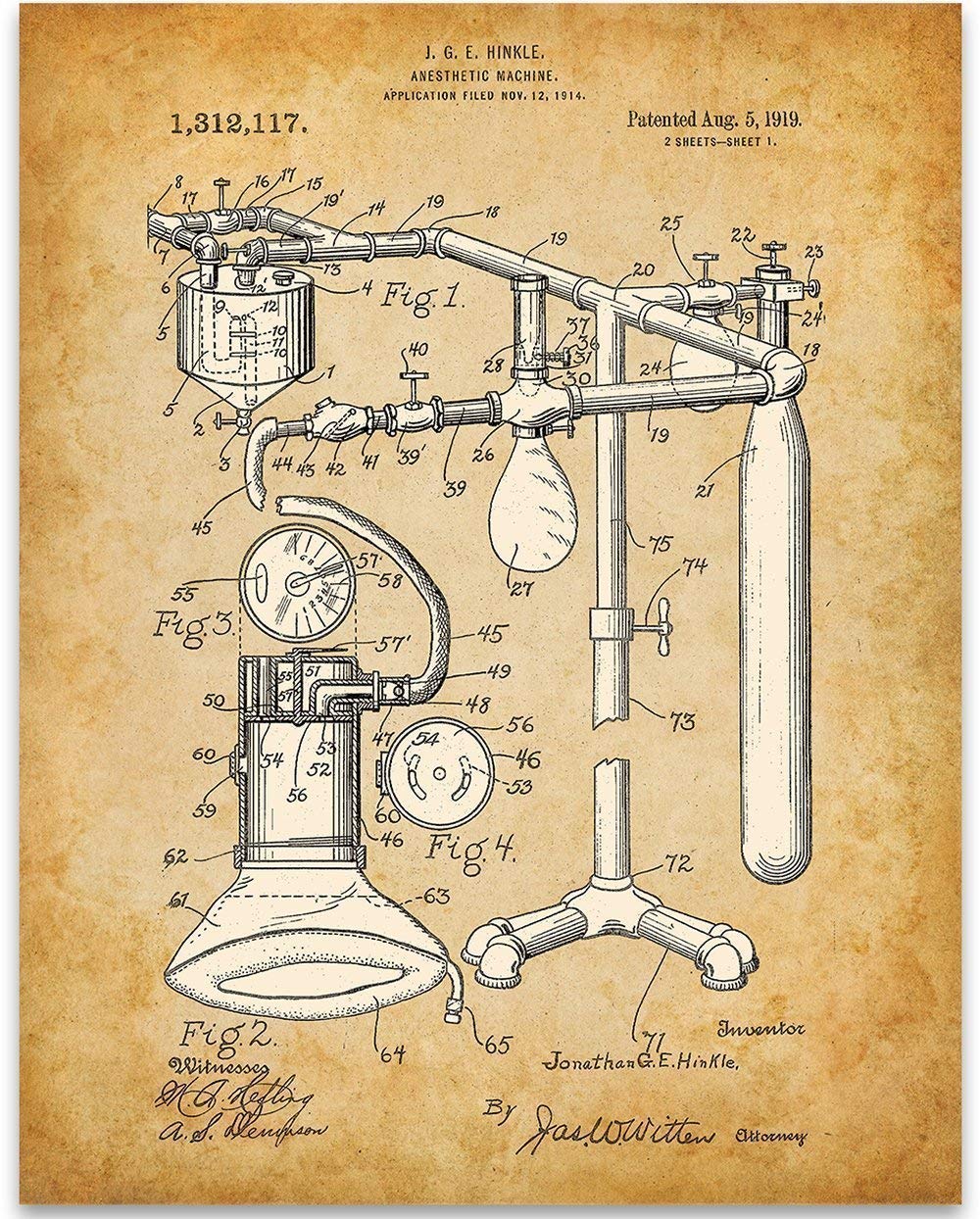 Anesthetic Machine Patent - 11x14 Unframed Patent Print - Great Gift for Doctors, Surgeons, and Anesthesiologist and Home and Office Decor Under $15