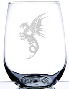 game of thrones inspired dragon | professionally laser etched | 15 ounce stemless wine glass