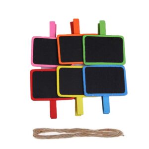 retzjorv vpang mini blackboard clips 30 pcs colorful wooden chalkboard label clips message board clips clothespins sign blackboard for wedding party table decorations with jute twine