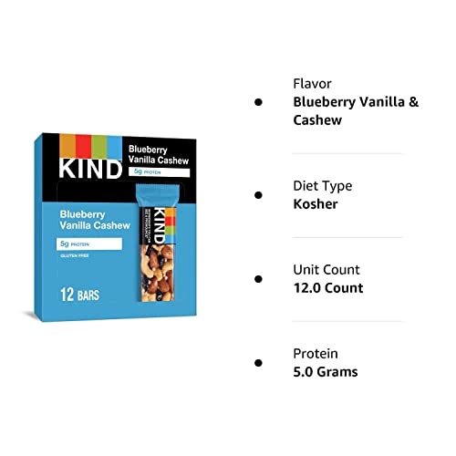 KIND Bars, Blueberry Vanilla & Cashew, Gluten Free, Low Sugar, 1.4oz, 12 Count