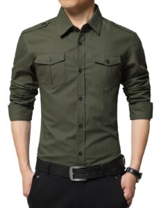 xtapan men's long sleeve casual slim fit button down dress shirt with two pockets asian 5xl=us xl army green 6620