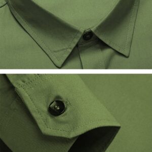 XTAPAN Men's Long Sleeve Casual Slim Fit Button Down Dress Shirt with Two Pockets Asian 5XL=US XL Army Green 6620