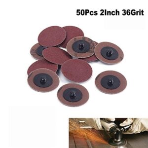 50Pcs Quick Change Discs Set,2 Inch 36 Grit Roll Lock Grinding Discs for Die Grinder Surface,Burr Rust Paint Removal