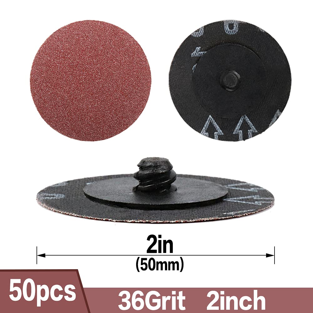 50Pcs Quick Change Discs Set,2 Inch 36 Grit Roll Lock Grinding Discs for Die Grinder Surface,Burr Rust Paint Removal