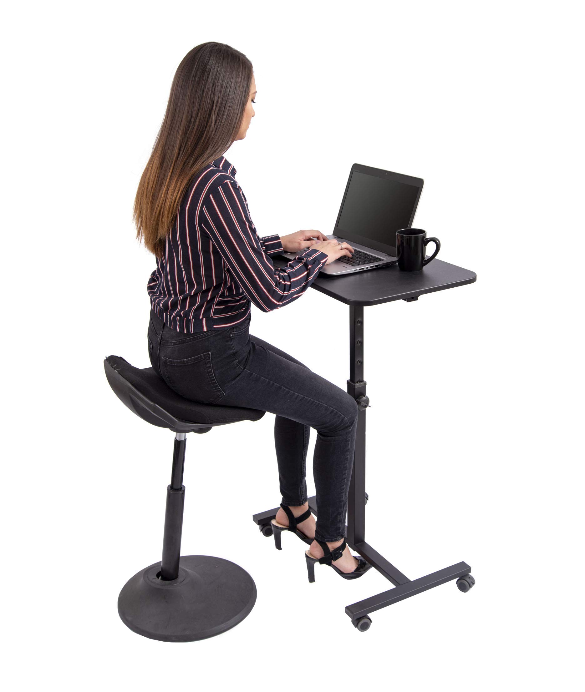 Stand Up Desk Store Height Adjustable Single Column Rolling Standing Desk Laptop Stand - Black