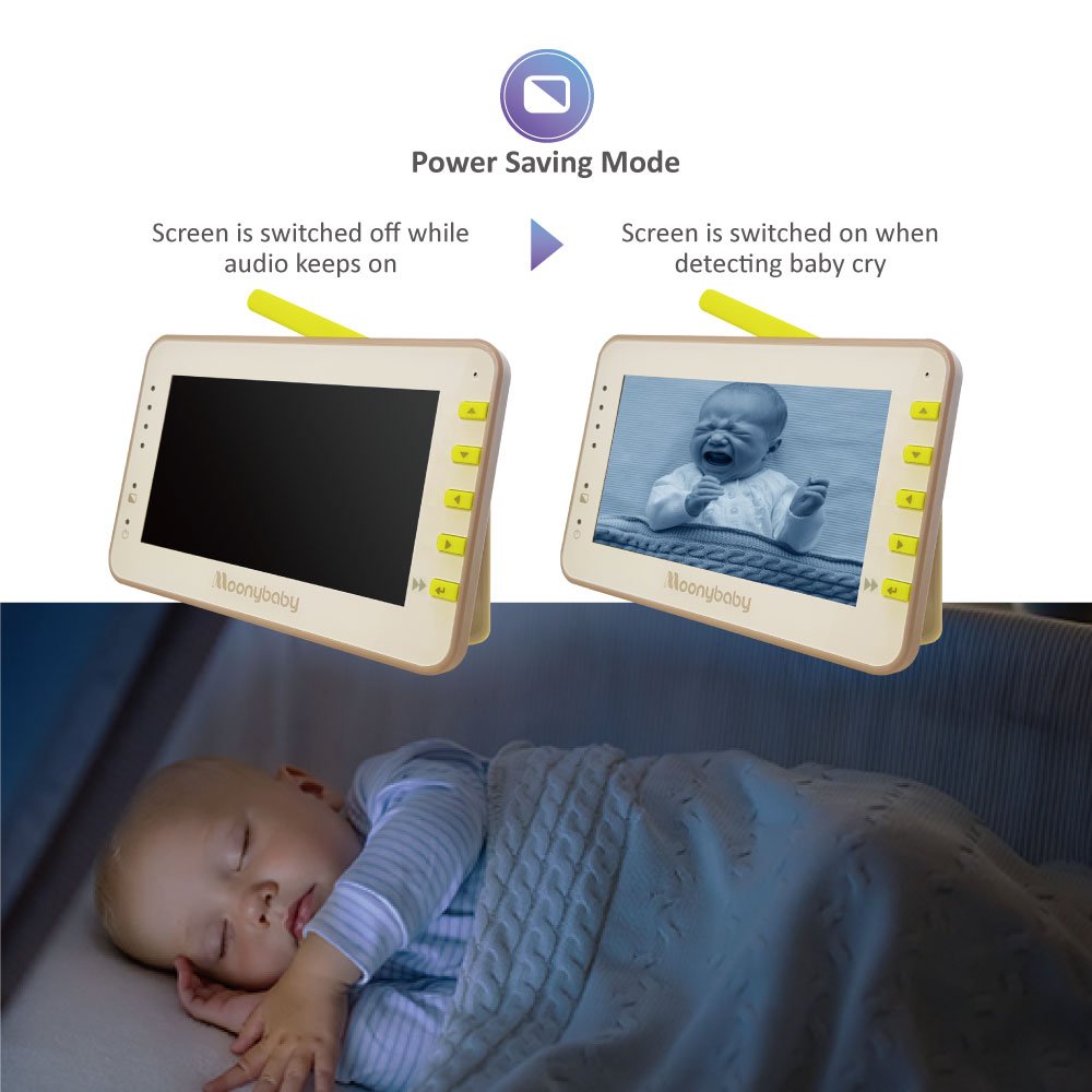 Moonybaby Split 55 Baby Monitor with 2 Cameras, Split Screen Video, No WiFi Pan Tilt Camera, Wide View Lens Included, 4.3 inches Large Monitor, Night Vision, Temperature, 2 Way Talk Back, Long Range