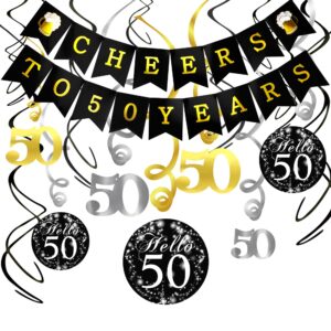 konsait 50th birthday decorations kit cheers to 50 years banner swallowtail bunting garland sparkling celebration 50 hanging swirls,perfect 50 years old party supplies 50th anniversary decorations