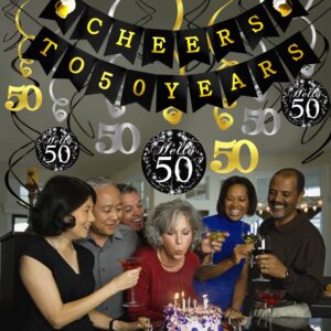 Konsait 50th Birthday Decorations Kit Cheers to 50 Years Banner Swallowtail Bunting Garland Sparkling Celebration 50 Hanging Swirls,Perfect 50 Years Old Party Supplies 50th Anniversary Decorations