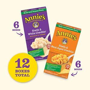 Annie's Organic Macaroni and Cheese Variety Pack, Shells & White Cheddar and Shells & Real Aged Cheddar, 6 oz (Pack of 12)
