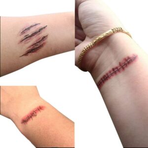 HOTOP Cosplay Makeup Joke Scratch Wound Scab Blood Scar Tattoos Temporary Tattoo Sticker Wound Zombie Scars(10pcs)