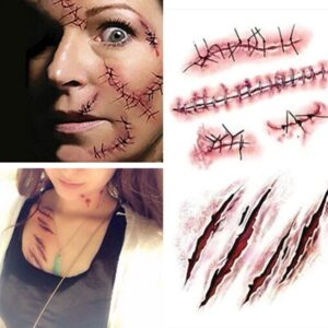 hotop cosplay makeup joke scratch wound scab blood scar tattoos temporary tattoo sticker wound zombie scars(10pcs)