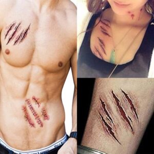 HOTOP Cosplay Makeup Joke Scratch Wound Scab Blood Scar Tattoos Temporary Tattoo Sticker Wound Zombie Scars(10pcs)